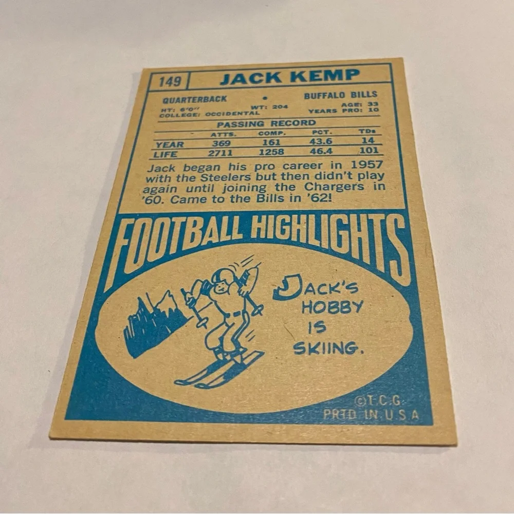 1968 Topps Football Card jack kemp